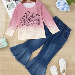 NWOT Girl Be Yourself Tee and Bell Bottom Jean Size 4-5 Years Color: Pink